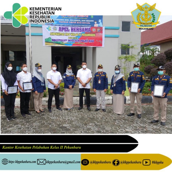 APEL BERSAMA SINERGITAS KANTOR KESEHATAN PELABUHAN (KKP) KELAS II PEKANBARU DENGAN DIREKTORAT INTELKAM POLDA RIAU SALING BERI PENGHARGAAN