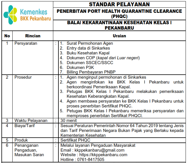 Penerbitan Port Health Quarantine Clearance